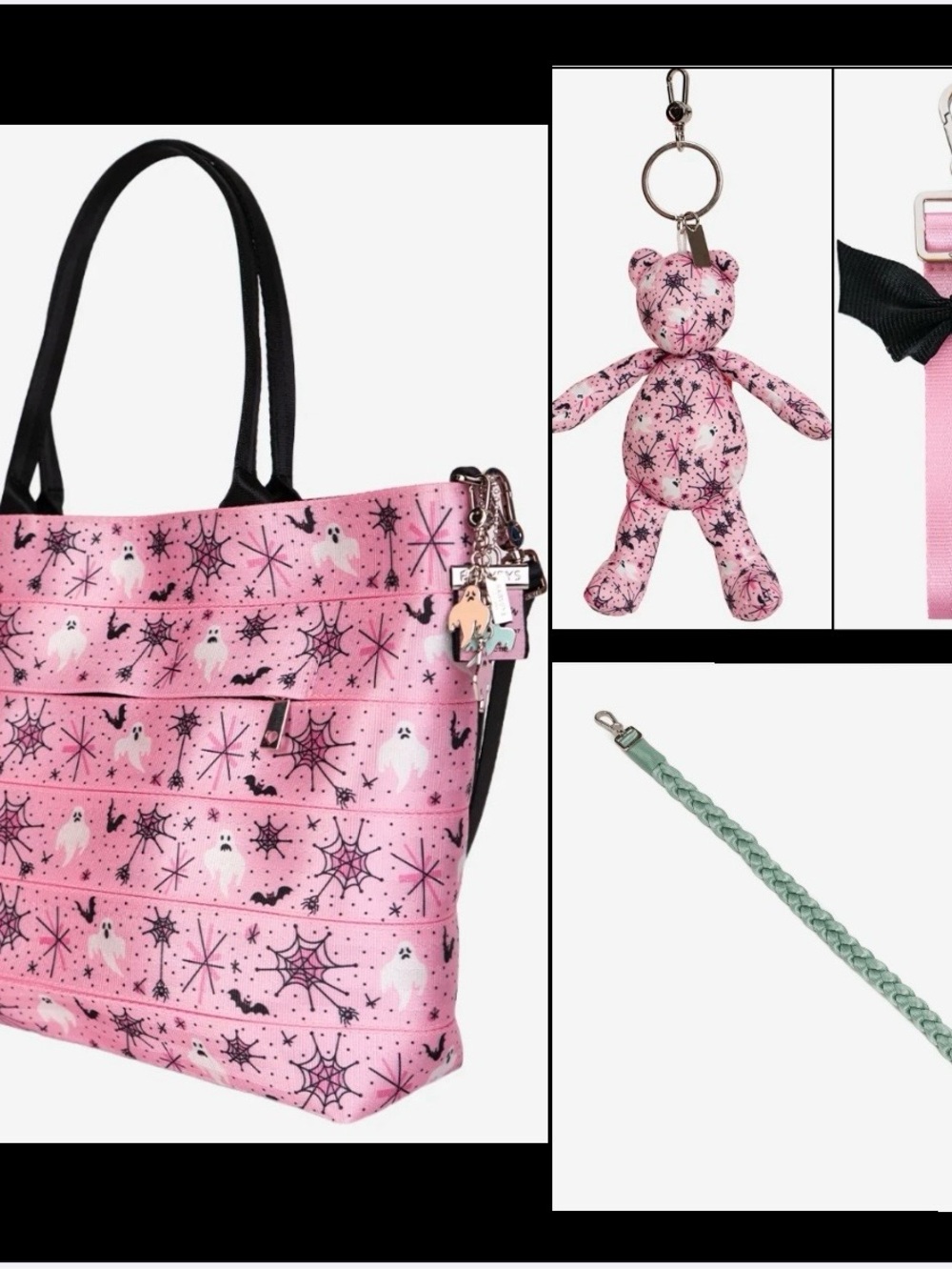 Harveys Seatbelt Sumerween Pink-A-Boo Tote, Cali Bear, Bat Keychain, CNC / NEW